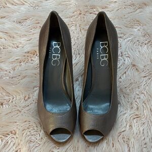 BCBG Paris Metallic Peep Toe Heels